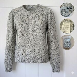 SWTR Alpaca Blend Marled Speckled Sweater L Gray Fluffy Lightweight $258 Luxury